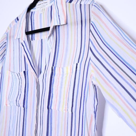 CLOTH & STONE Button Down Stripes Blouse Blue Lightweight Casual Women's M - Picture 5 of 14